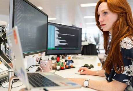 woman using computer